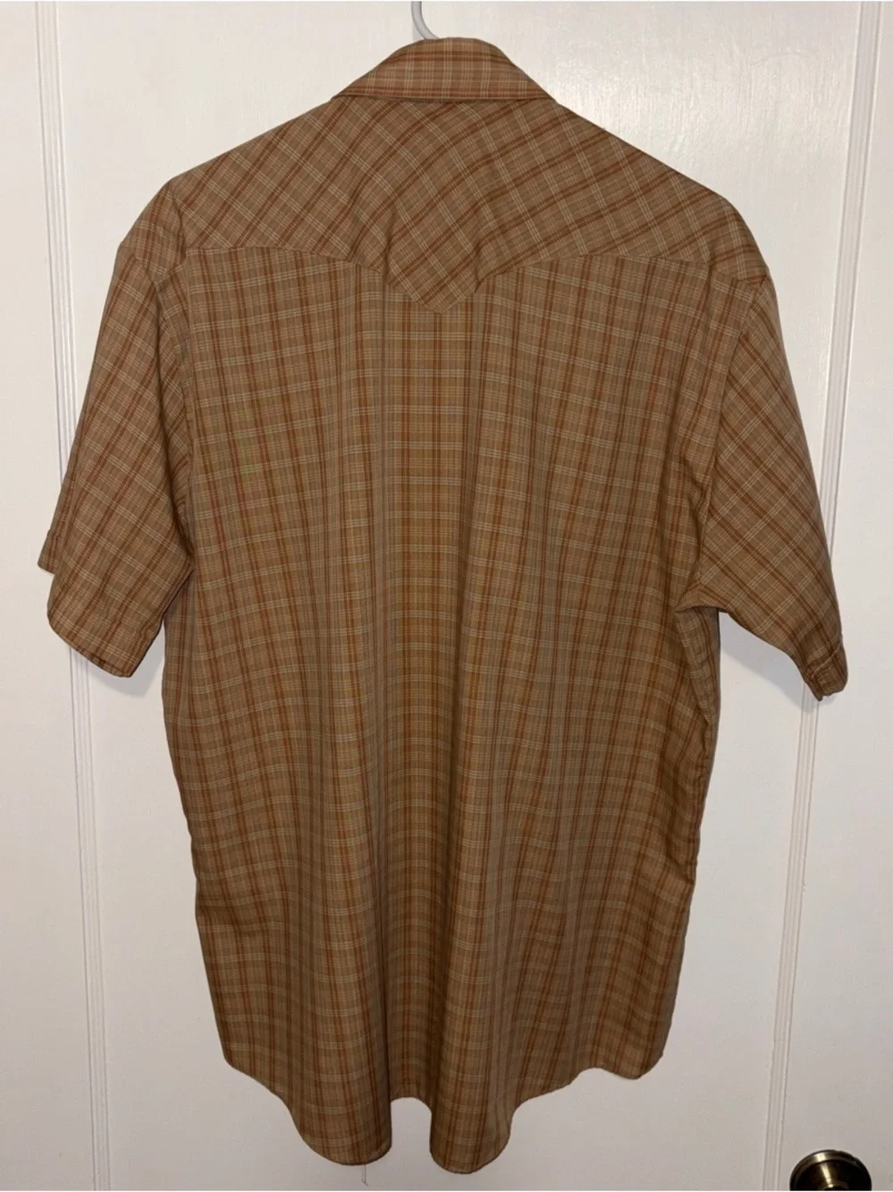 🆕 Authentic Western Men’s Orange/Tan Plaid Snap-Up Short-Sleeve Shirt Size 17.5 - Picture 2 of 16